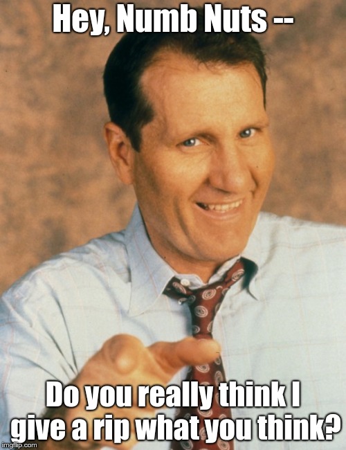 Al Bundy | Hey, Numb Nuts --; Do you really think I give a rip what you think? | image tagged in al bundy | made w/ Imgflip meme maker