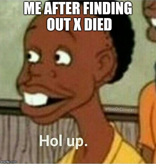RIP | ME AFTER FINDING OUT X DIED | image tagged in hol up | made w/ Imgflip meme maker