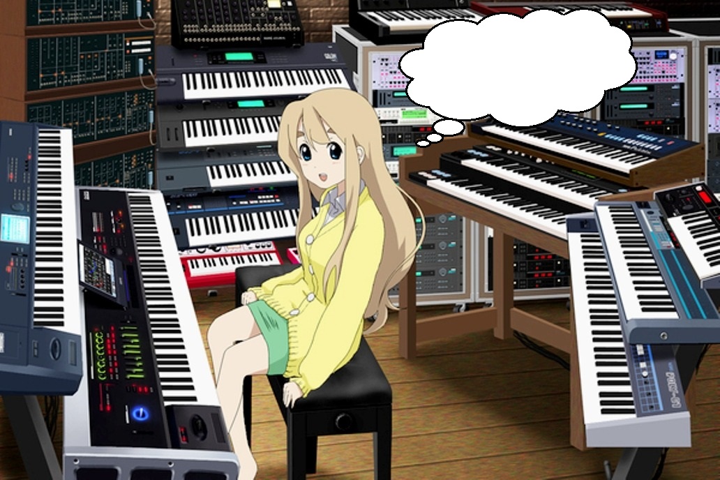 High Quality Anime girl with synthesizers thought bubble Blank Meme Template