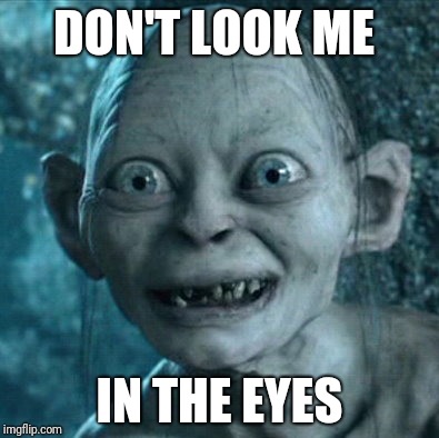 Gollum Meme | DON'T LOOK ME; IN THE EYES | image tagged in memes,gollum | made w/ Imgflip meme maker