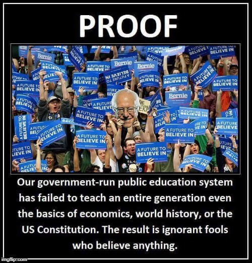 The products of public education  | PROOF Our government-run public education system has failed to teach an entire generation even the basics of economics, world history, or th | image tagged in public education,socialism,bernie sanders crowd,memes | made w/ Imgflip meme maker