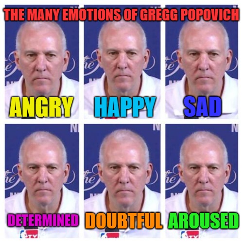 ANGRY AROUSED HAPPY SAD DETERMINED DOUBTFUL THE MANY EMOTIONS OF GREGG POPOVICH | made w/ Imgflip meme maker