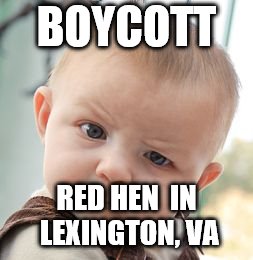 Skeptical Baby | BOYCOTT; RED HEN  IN LEXINGTON, VA | image tagged in memes,skeptical baby | made w/ Imgflip meme maker