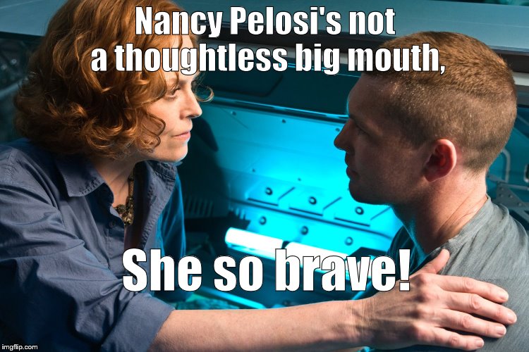 Warn them! | Nancy Pelosi's not a thoughtless big mouth, She so brave! | image tagged in warn them | made w/ Imgflip meme maker