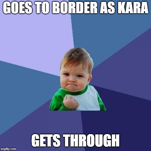 Success Kara | GOES TO BORDER AS KARA; GETS THROUGH | image tagged in memes,success kid,dbh week | made w/ Imgflip meme maker