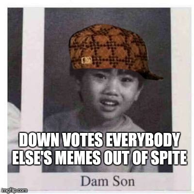 Dam Son | DOWN VOTES EVERYBODY ELSE'S MEMES OUT OF SPITE | image tagged in dam son,scumbag | made w/ Imgflip meme maker