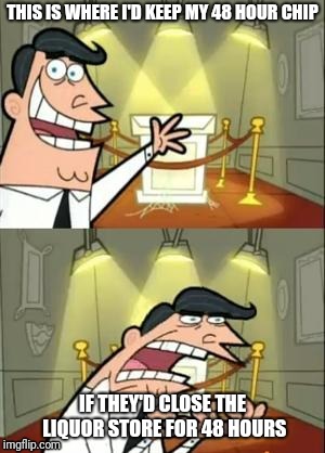This Is Where I'd Put My Trophy If I Had One | THIS IS WHERE I'D KEEP MY 48 HOUR CHIP; IF THEY'D CLOSE THE LIQUOR STORE FOR 48 HOURS | image tagged in memes,this is where i'd put my trophy if i had one | made w/ Imgflip meme maker