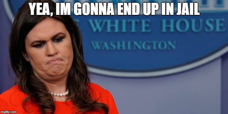 Kicked out of Restaurant  | YEA, IM GONNA END UP IN JAIL | image tagged in memes,politics,trump,sarah huckabee sanders | made w/ Imgflip meme maker