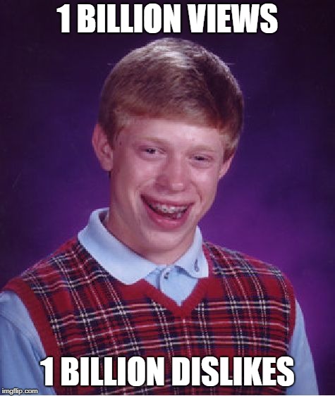 Bad Luck Brian Meme | 1 BILLION VIEWS 1 BILLION DISLIKES | image tagged in memes,bad luck brian | made w/ Imgflip meme maker