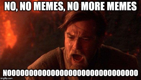 You Were The Chosen One (Star Wars) Meme | NO, NO MEMES, NO MORE MEMES; NOOOOOOOOOOOOOOOOOOOOOOOOOOOOOO | image tagged in memes,you were the chosen one star wars | made w/ Imgflip meme maker