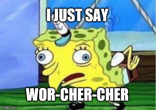 Mocking Spongebob Meme | I JUST SAY WOR-CHER-CHER | image tagged in memes,mocking spongebob | made w/ Imgflip meme maker