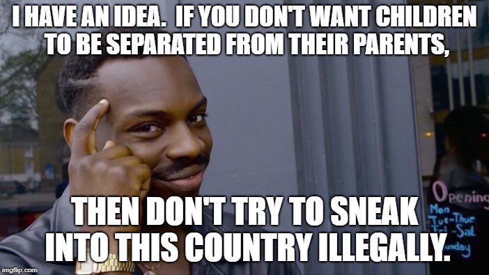 Roll Safe Think About It | I HAVE AN IDEA.  IF YOU DON'T WANT CHILDREN TO BE SEPARATED FROM THEIR PARENTS, THEN DON'T TRY TO SNEAK INTO THIS COUNTRY ILLEGALLY. | image tagged in memes,roll safe think about it | made w/ Imgflip meme maker