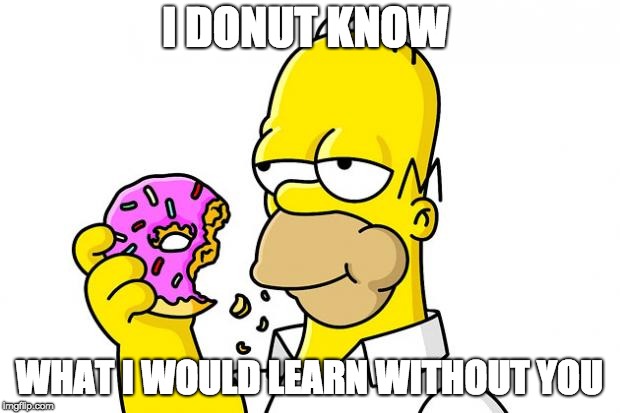Homer Simpson Donut | I DONUT KNOW; WHAT I WOULD LEARN WITHOUT YOU | image tagged in homer simpson donut | made w/ Imgflip meme maker