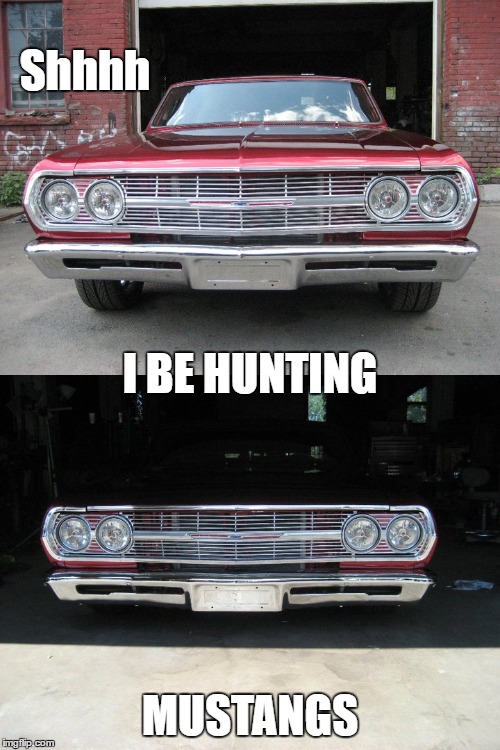 When all else fails, sometimes you  need to sit and wait. | Shhhh; I BE HUNTING; MUSTANGS | image tagged in random,ford mustang,el camino | made w/ Imgflip meme maker