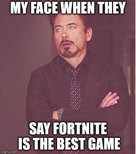 Face You Make Robert Downey Jr | MY FACE WHEN THEY; SAY FORTNITE IS THE BEST GAME | image tagged in memes,face you make robert downey jr | made w/ Imgflip meme maker