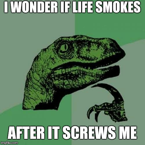Life is a highway  | I WONDER IF LIFE SMOKES; AFTER IT SCREWS ME | image tagged in memes,philosoraptor,monday mornings,work sucks,funny,smoking | made w/ Imgflip meme maker