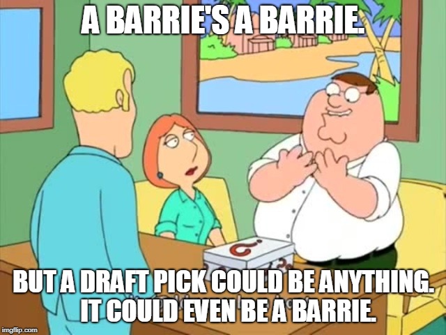 A BARRIE'S A BARRIE. BUT A DRAFT PICK COULD BE ANYTHING.  IT COULD EVEN BE A BARRIE. | made w/ Imgflip meme maker