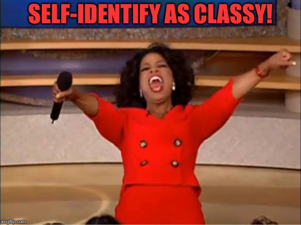 Oprah You Get A Meme | SELF-IDENTIFY AS CLASSY! | image tagged in memes,oprah you get a | made w/ Imgflip meme maker