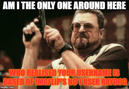 Am I The Only One Around Here Meme | AM I THE ONLY ONE AROUND HERE WHO REALISED YOUR USERNAME IS BASED OF IMGFLIP'S NO 1 USER RAYDOG | image tagged in memes,am i the only one around here | made w/ Imgflip meme maker