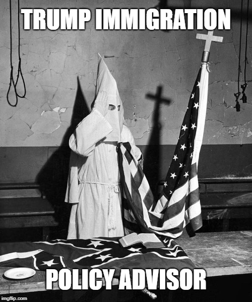 TRUMP IMMIGRATION; POLICY ADVISOR | image tagged in trump,immigration,kkk | made w/ Imgflip meme maker
