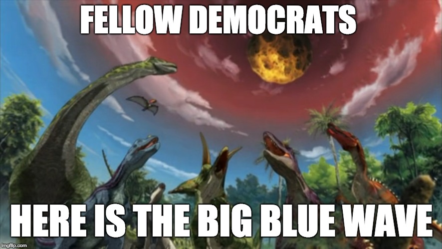 Extinction | FELLOW DEMOCRATS; HERE IS THE BIG BLUE WAVE | image tagged in extinction | made w/ Imgflip meme maker