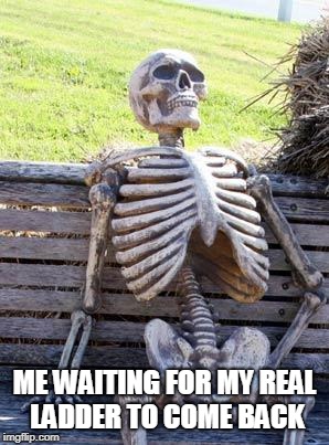 ME WAITING FOR MY REAL LADDER TO COME BACK | image tagged in memes,waiting skeleton | made w/ Imgflip meme maker