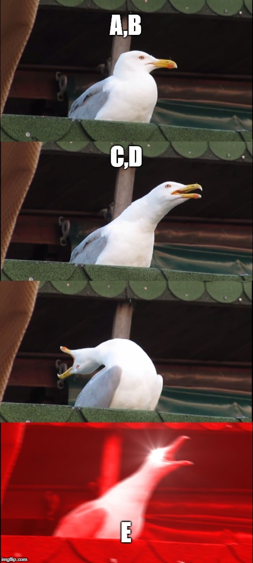 Srry couldnt find Faarkiplier image. | A,B; C,D; E | image tagged in memes,inhaling seagull | made w/ Imgflip meme maker