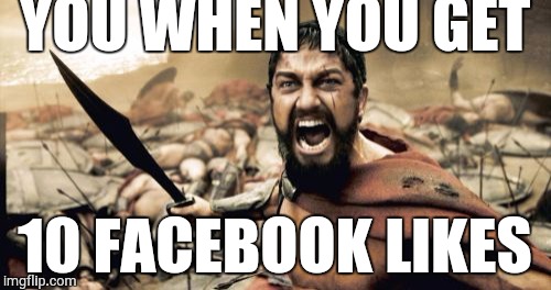 Sparta Leonidas Meme | YOU WHEN YOU GET; 10 FACEBOOK LIKES | image tagged in memes,sparta leonidas | made w/ Imgflip meme maker