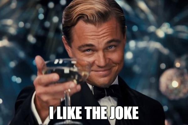 Leonardo Dicaprio Cheers Meme | I LIKE THE JOKE | image tagged in memes,leonardo dicaprio cheers | made w/ Imgflip meme maker