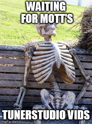 Waiting Skeleton Meme | WAITING FOR MOTT'S; TUNERSTUDIO VIDS | image tagged in sloppy mechanics | made w/ Imgflip meme maker
