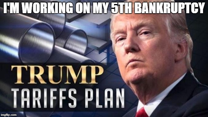 Tariffs | I'M WORKING ON MY 5TH BANKRUPTCY | image tagged in president trump | made w/ Imgflip meme maker