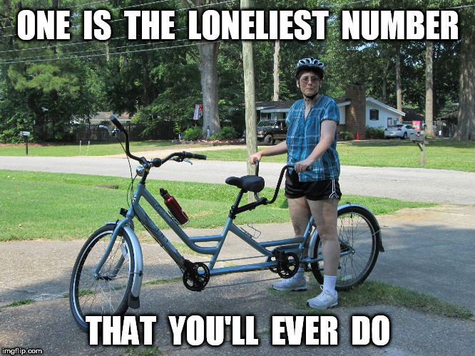 One is the loneliest number | ONE  IS  THE  LONELIEST  NUMBER; THAT  YOU'LL  EVER  DO | image tagged in lonely | made w/ Imgflip meme maker