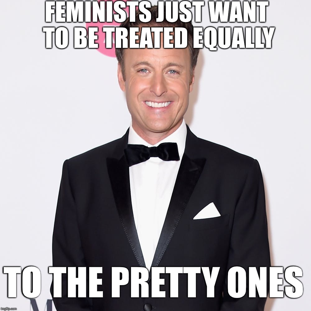 Chris Harrison says... | FEMINISTS JUST WANT TO BE TREATED EQUALLY; TO THE PRETTY ONES | image tagged in memes,chris harrison,feminist | made w/ Imgflip meme maker