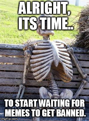 Good riddance. | ALRIGHT, ITS TIME.. TO START WAITING FOR MEMES TO GET BANNED. | image tagged in memes,waiting skeleton | made w/ Imgflip meme maker