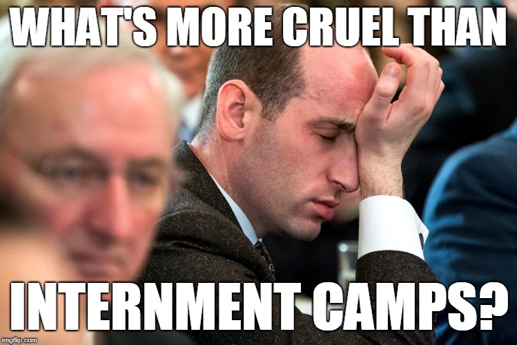 What's More Cruel Than Internment Camps? | WHAT'S MORE CRUEL THAN; INTERNMENT CAMPS? | image tagged in stephen miller,internment camps,baby jails,separating families | made w/ Imgflip meme maker