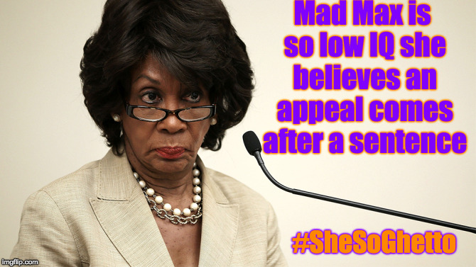#SheSoGhetto | Mad Max is so low IQ she believes an appeal comes after a sentence; #SheSoGhetto | image tagged in maxine waters,stupid liberals,idiot,thugs,ghetto | made w/ Imgflip meme maker