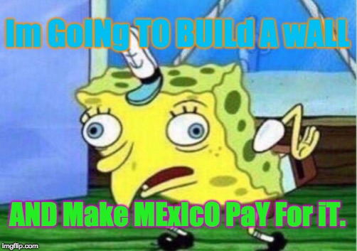 Mocking Spongebob Meme | Im GoINg TO BUILd A wALL; AND Make MExIcO PaY For iT. | image tagged in memes,mocking spongebob | made w/ Imgflip meme maker