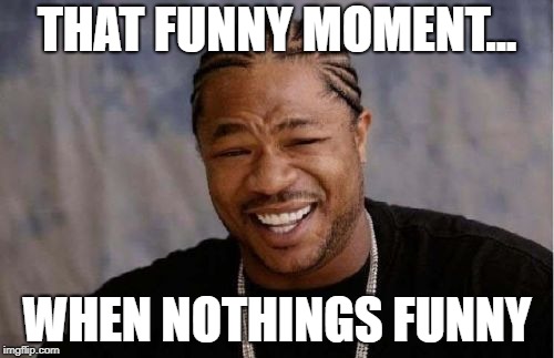 Yo Dawg Heard You | THAT FUNNY MOMENT... WHEN NOTHINGS FUNNY | image tagged in memes,yo dawg heard you | made w/ Imgflip meme maker