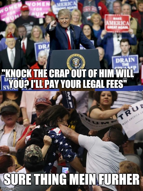 "KNOCK THE CRAP OUT OF HIM WILL YOU? I'LL PAY YOUR LEGAL FEES" SURE THING MEIN FURHER | made w/ Imgflip meme maker