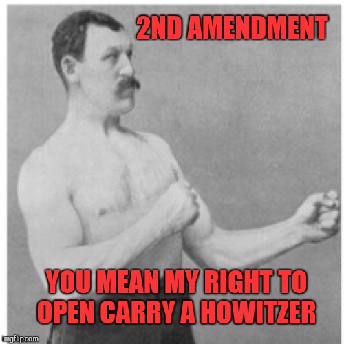 Overly Manly Man | 2ND AMENDMENT; YOU MEAN MY RIGHT TO OPEN CARRY A HOWITZER | image tagged in memes,overly manly man,jbmemegeek,2nd amendment,gun control,second amendment | made w/ Imgflip meme maker