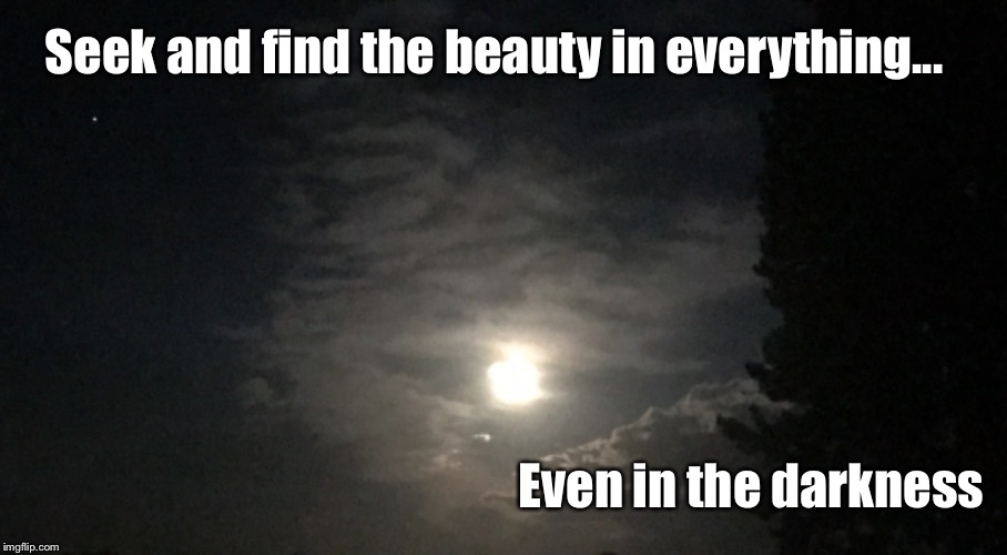 Seek out the good & beauty in all things  | Seek and find the beauty in everything... Even in the darkness | image tagged in inspirational quote,look on the bright side,memes,beauty,darkness,night | made w/ Imgflip meme maker