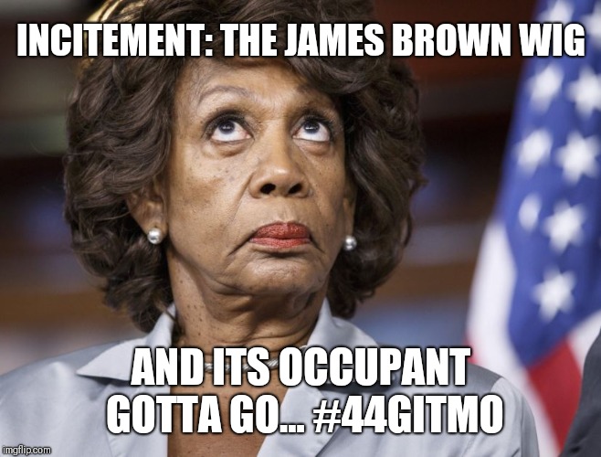 [Mad Max] Incitement: The James Brown Wig and its Occupant gotta go... #44GITMO | INCITEMENT: THE JAMES BROWN WIG; AND ITS OCCUPANT GOTTA GO... #44GITMO | image tagged in funny memes,mad max,liberalism is a mental disorder,impeach,maxine waters,maga | made w/ Imgflip meme maker