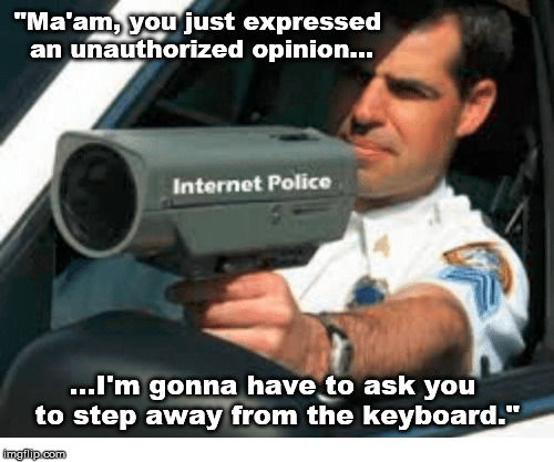 "Ma'am, you just expressed an unauthorized opinion... ...I'm gonna have to ask you to step away from the keyboard." | made w/ Imgflip meme maker