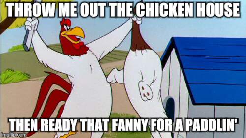 foghorn leghorn | THROW ME OUT THE CHICKEN HOUSE; THEN READY THAT FANNY FOR A PADDLIN' | image tagged in foghorn leghorn | made w/ Imgflip meme maker