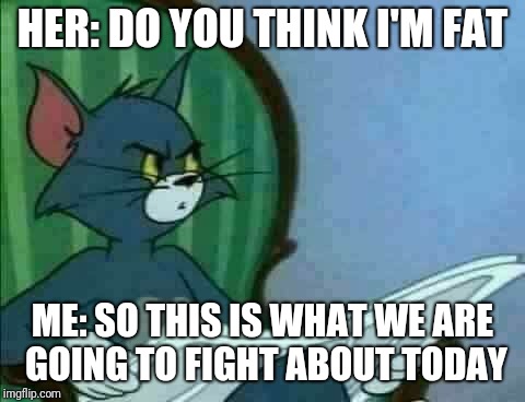 Tom Cat WTF |  HER: DO YOU THINK I'M FAT; ME: SO THIS IS WHAT WE ARE GOING TO FIGHT ABOUT TODAY | image tagged in tom cat wtf | made w/ Imgflip meme maker