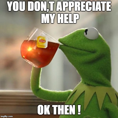 But That's None Of My Business Meme | YOU DON,T APPRECIATE MY HELP; OK THEN ! | image tagged in memes,but thats none of my business,kermit the frog | made w/ Imgflip meme maker