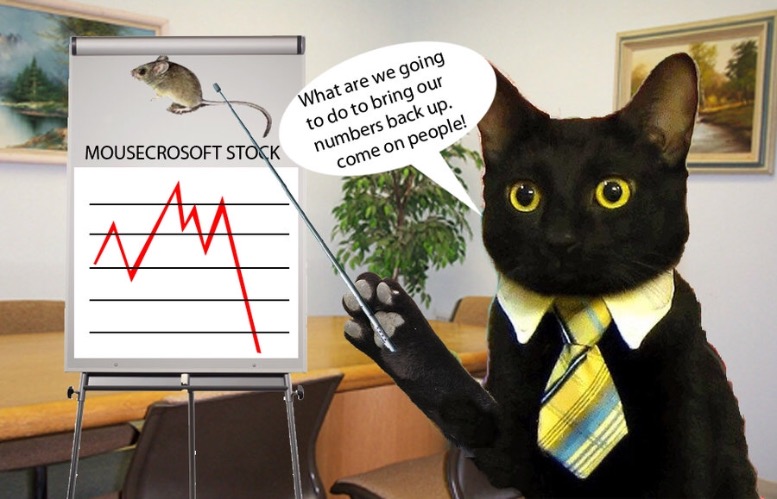 Business Cat-astrophe | MOUSECROSOFT STOCK; WHAT ARE WE GOING TO DO TO BRING OUR NUMBERS BACK UP. COME ON, PEOPLE! | image tagged in memes,business cat,catastrophe | made w/ Imgflip meme maker