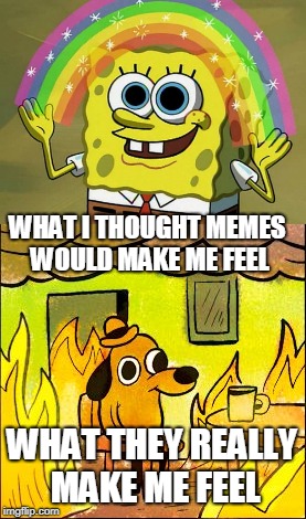 Can memes fill up this emptiness inside of me? | WHAT I THOUGHT MEMES WOULD MAKE ME FEEL; WHAT THEY REALLY MAKE ME FEEL | image tagged in funny memes,spongebob,this is fine dog,empty,sad | made w/ Imgflip meme maker