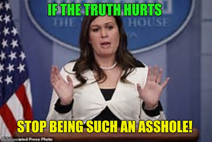 sarah huckabee sanders  | IF THE TRUTH HURTS; STOP BEING SUCH AN ASSHOLE! | image tagged in sarah huckabee sanders,donald trump,republicans | made w/ Imgflip meme maker