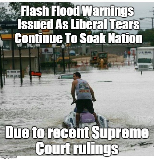 People in especially hard-hit areas should move to higher ground immediately and evacuate the area if necessary... | Flash Flood Warnings Issued As Liberal Tears Continue To Soak Nation; Due to recent Supreme Court rulings | image tagged in victorville flood,liberal tears,supreme court,trump travel ban,memes | made w/ Imgflip meme maker